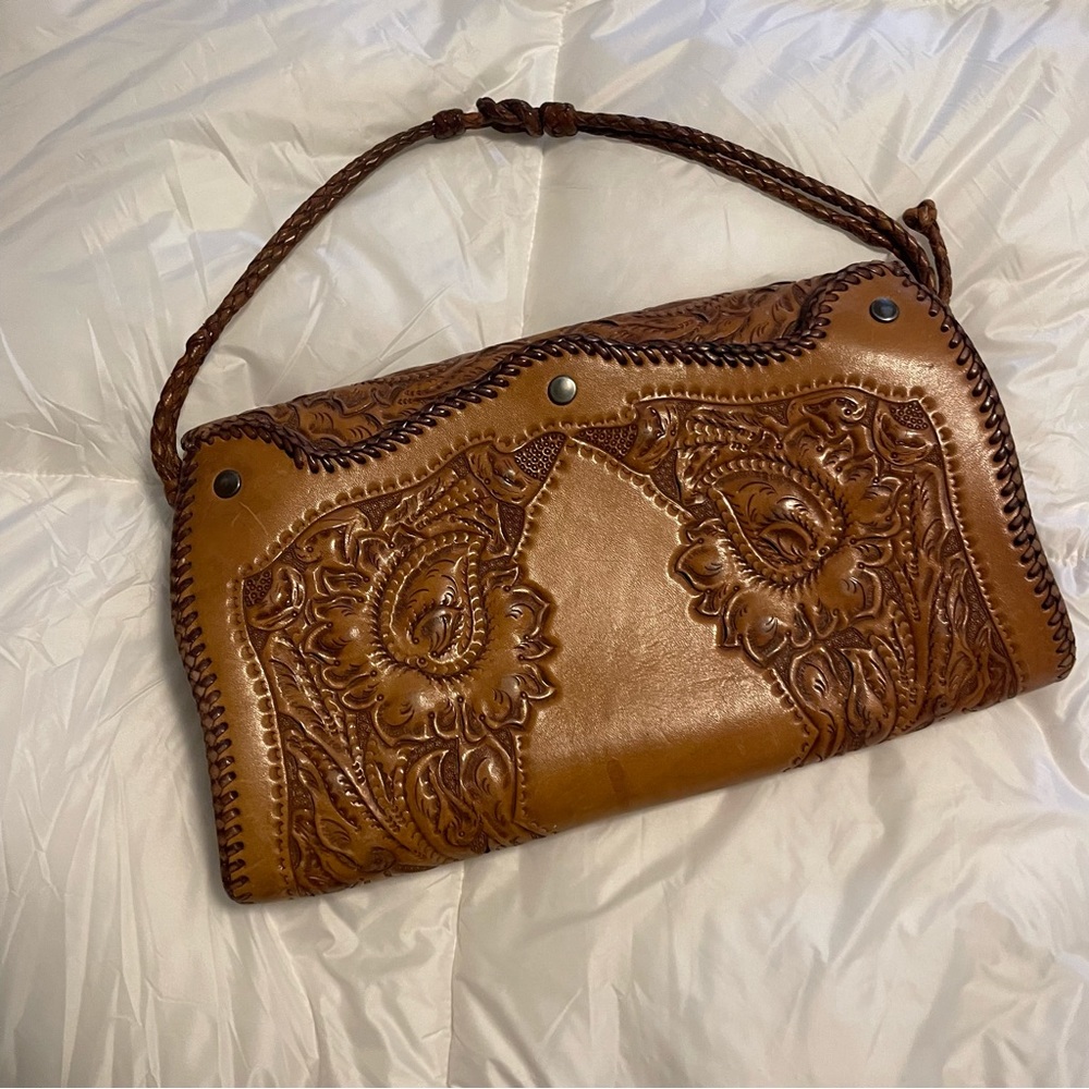 Vintage Tooled Leather Handbag - Picture 2 of 7